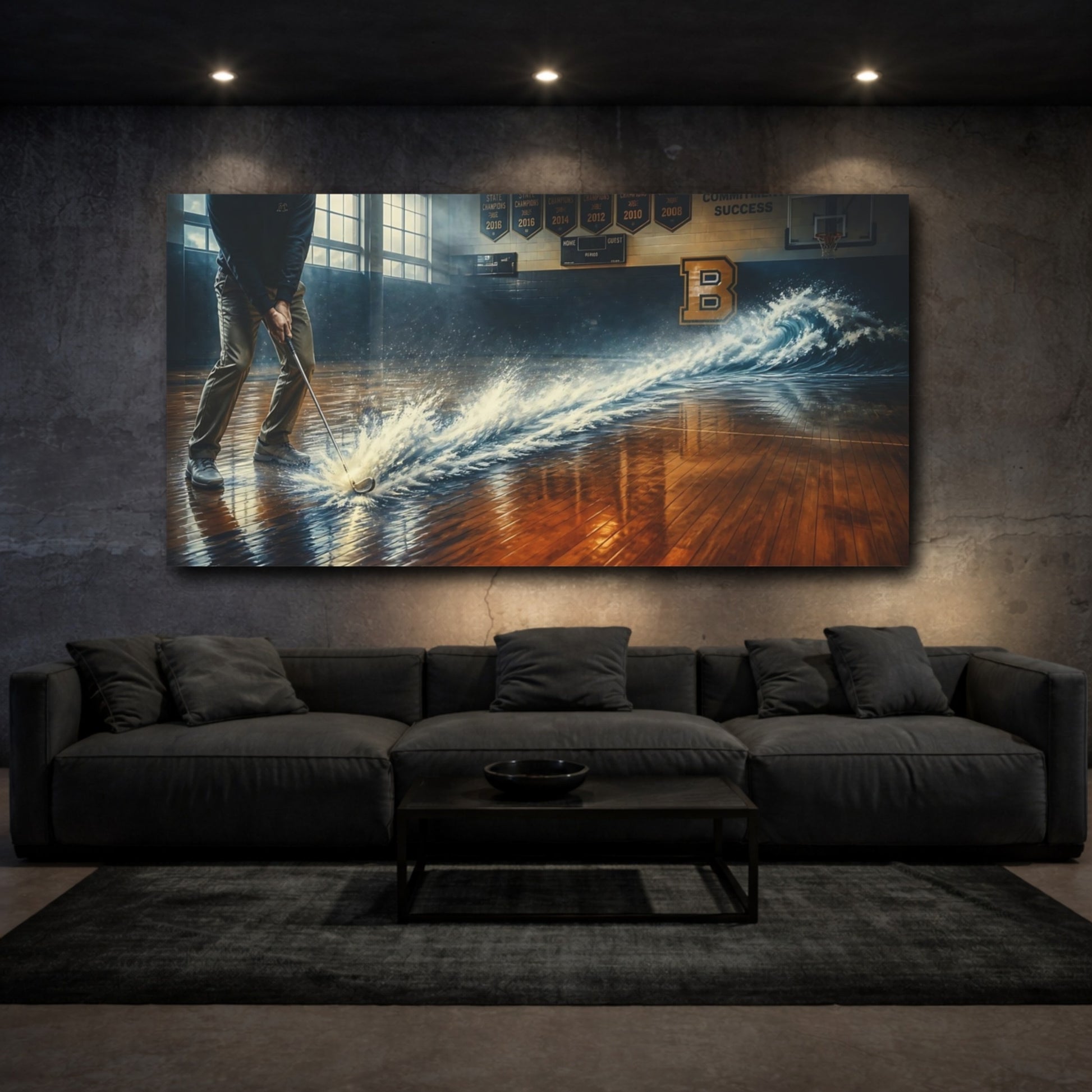 Mockup 3. Indoor Golf Wave shown as canvas print