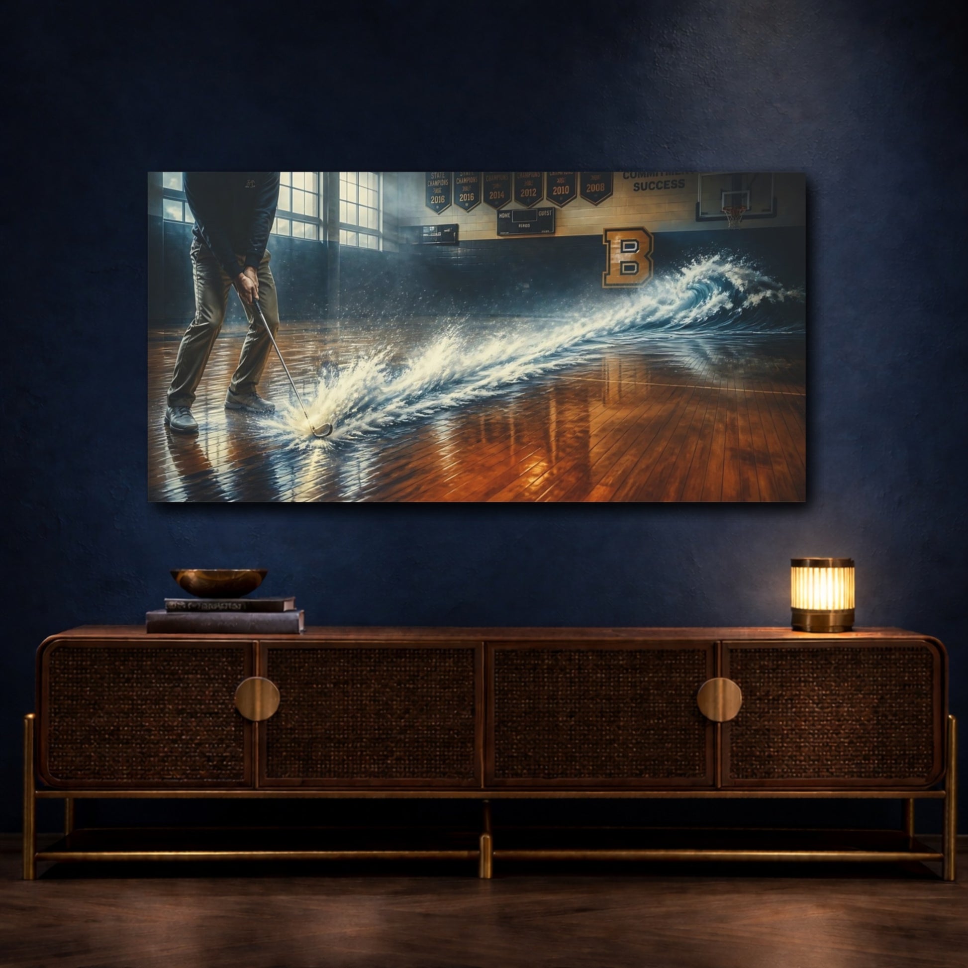 Mockup 4. Indoor Golf Wave shown as canvas print