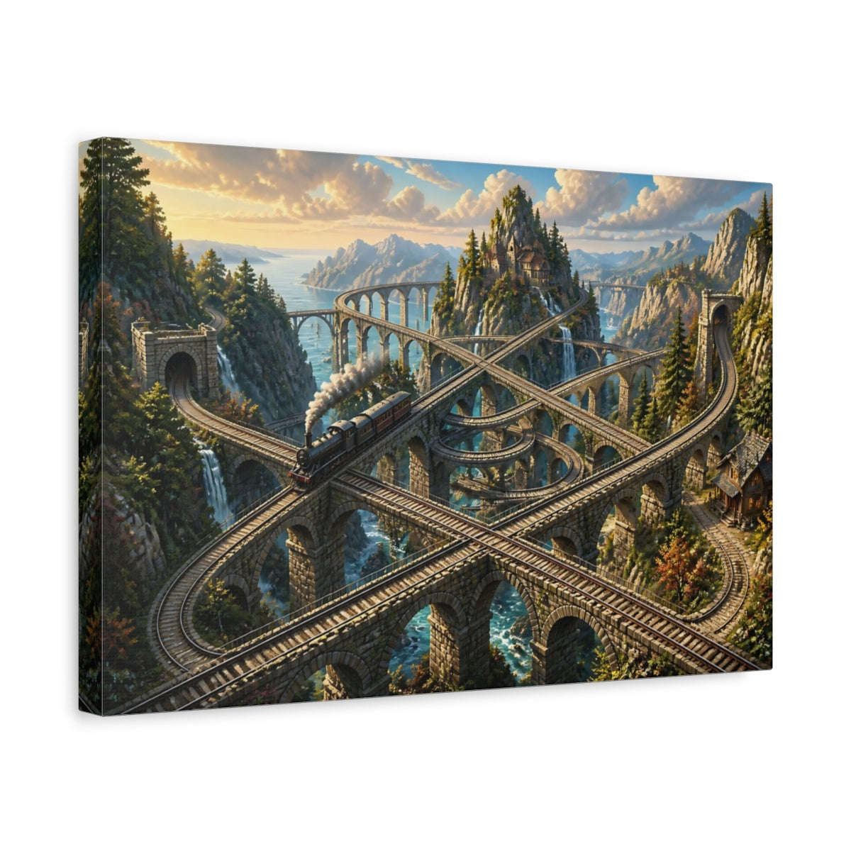 Side Mockup 4. Infinite Mountain Railway shown as canvas print