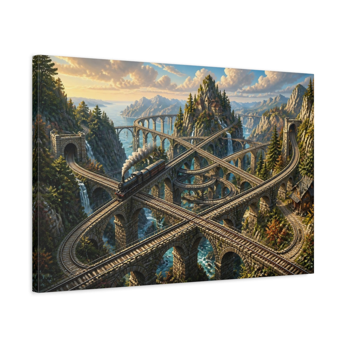 Side Mockup 2. Infinite Mountain Railway shown as canvas print