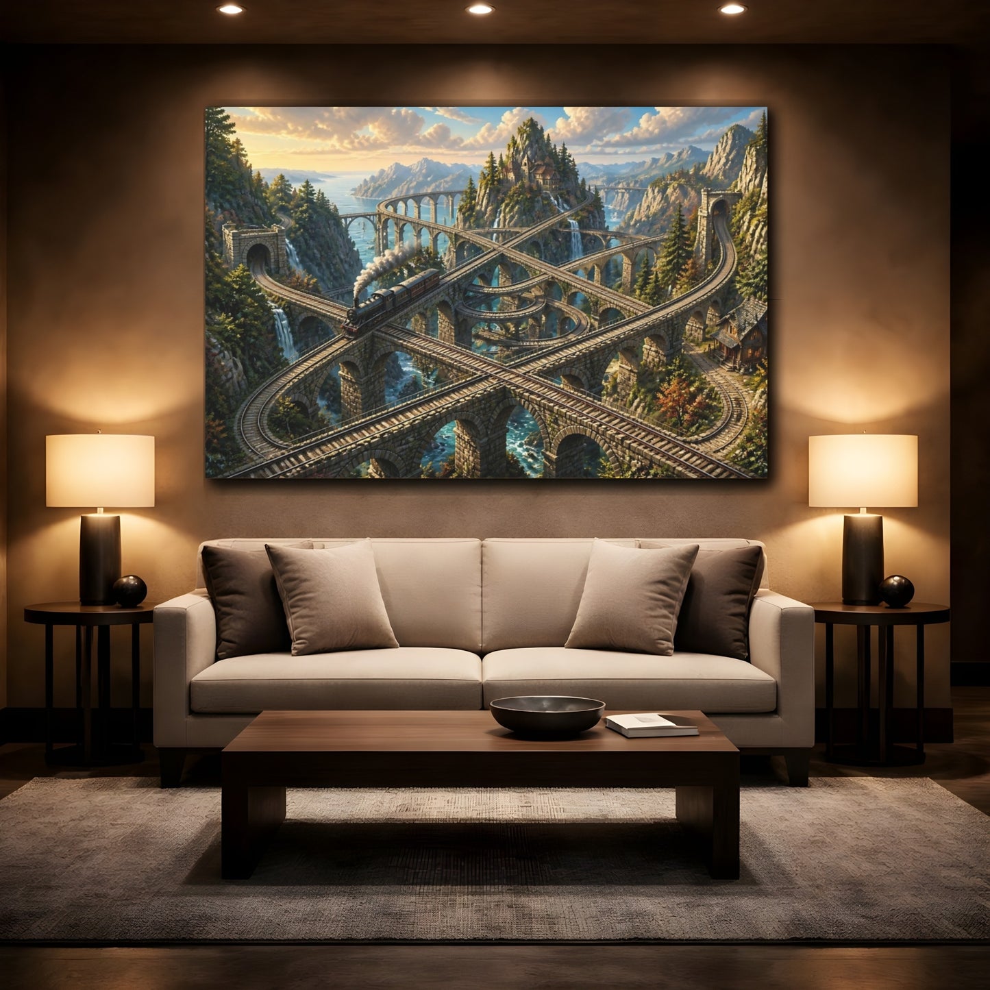 Mockup 2. Infinite Mountain Railway shown as canvas print