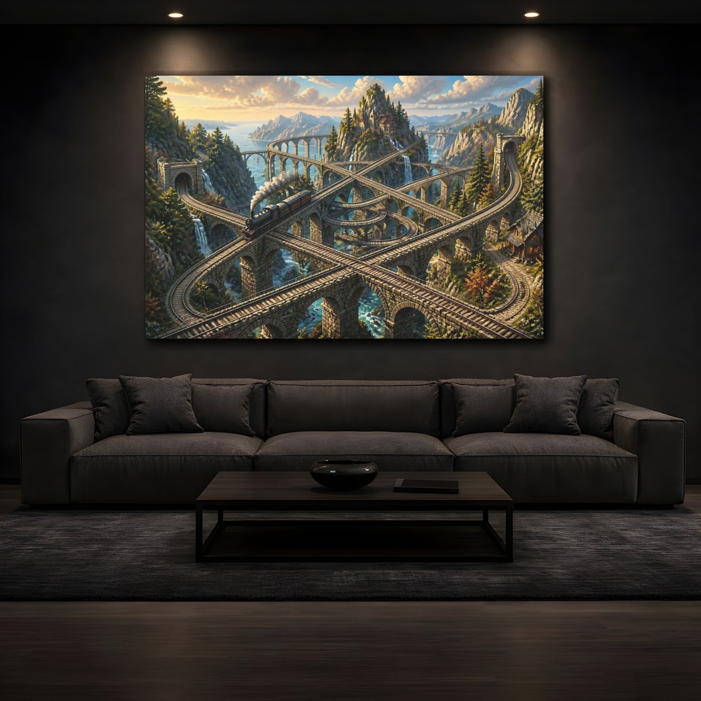 Mockup 3. Infinite Mountain Railway shown as canvas print