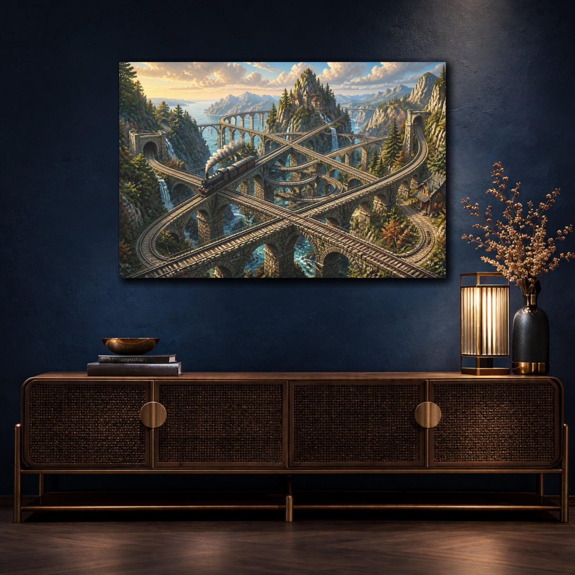 Mockup 4. Infinite Mountain Railway shown as canvas print