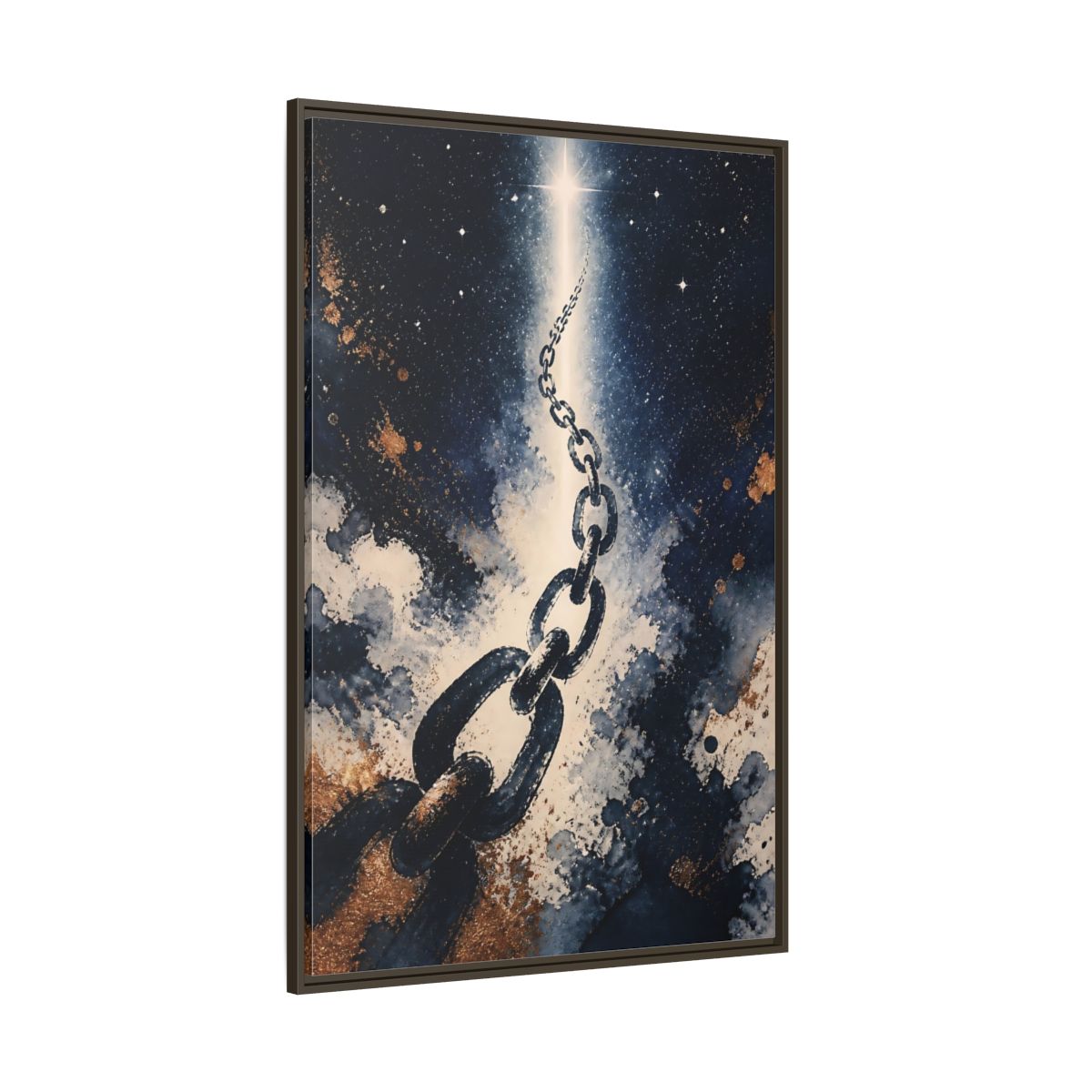 Side Mockup 8. Ink-Wash Chain To Star shown as framed canvas print