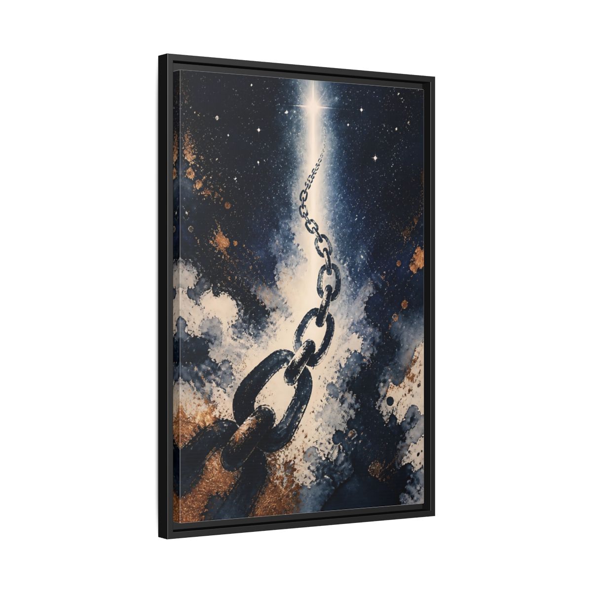 Side Mockup 14. Ink-Wash Chain To Star shown as framed canvas print