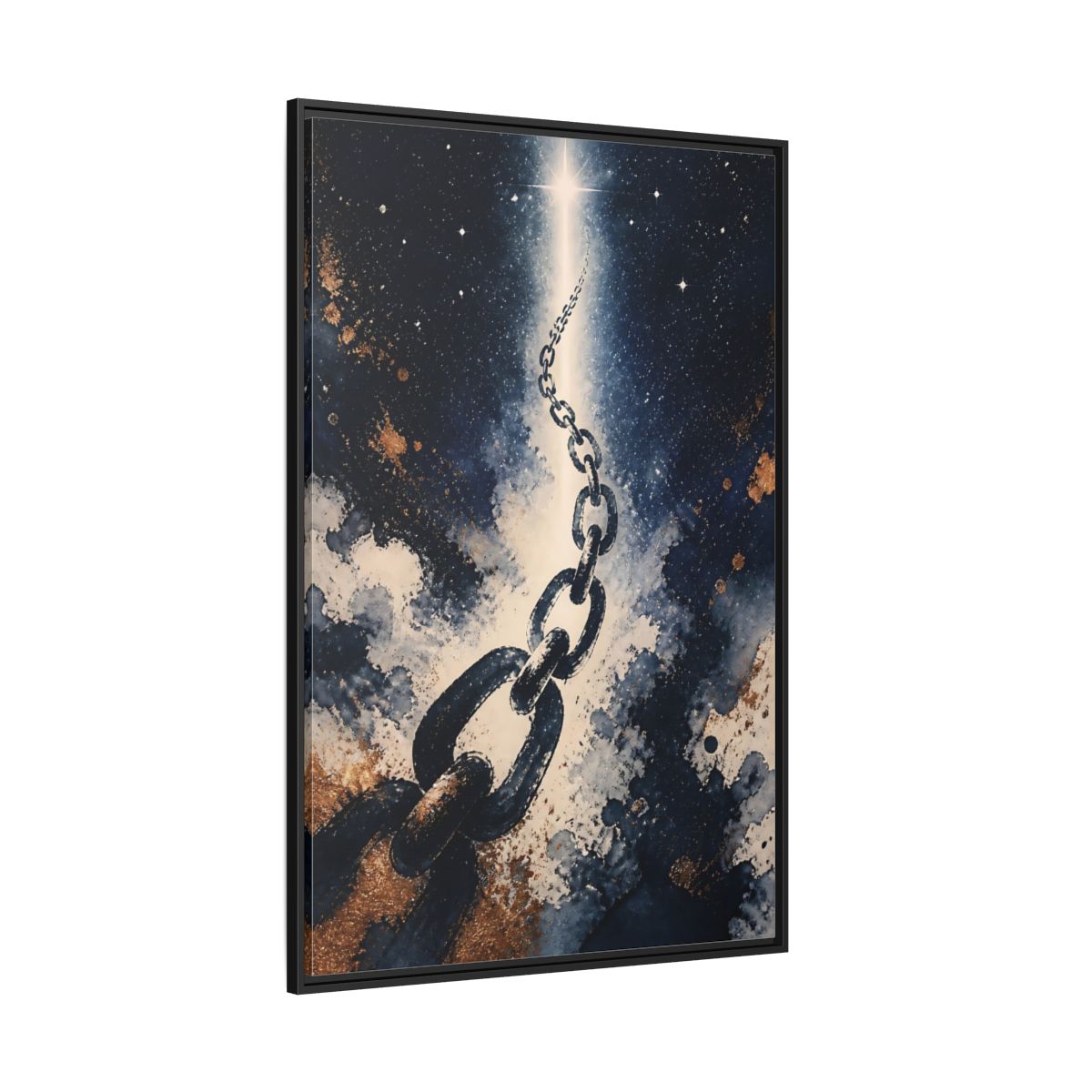 Side Mockup 12. Ink-Wash Chain To Star shown as framed canvas print