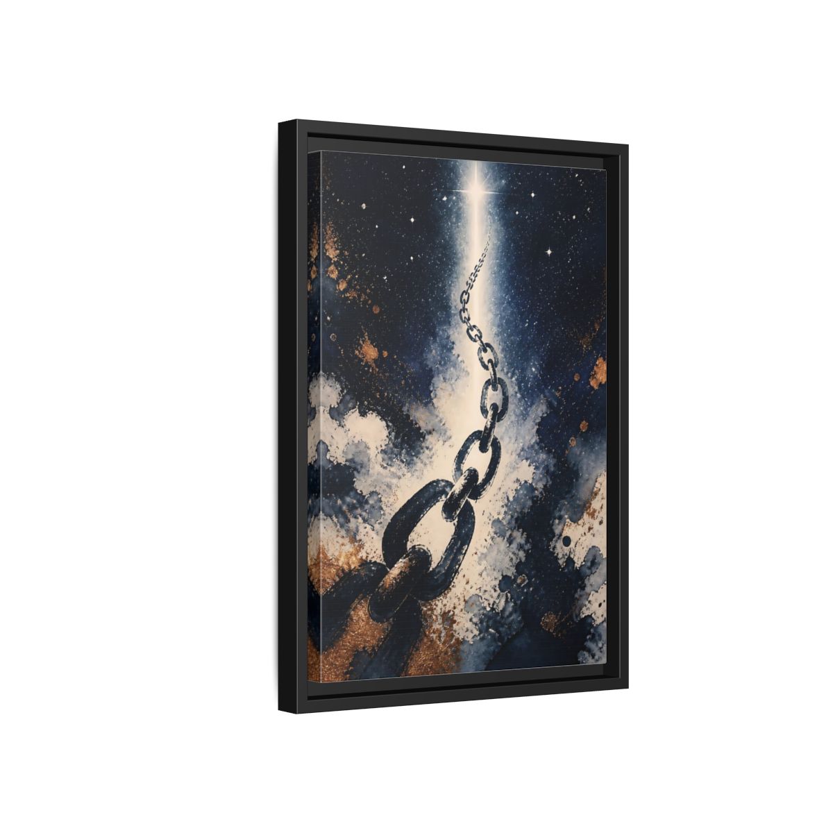 Side Mockup 6. Ink-Wash Chain To Star shown as framed canvas print