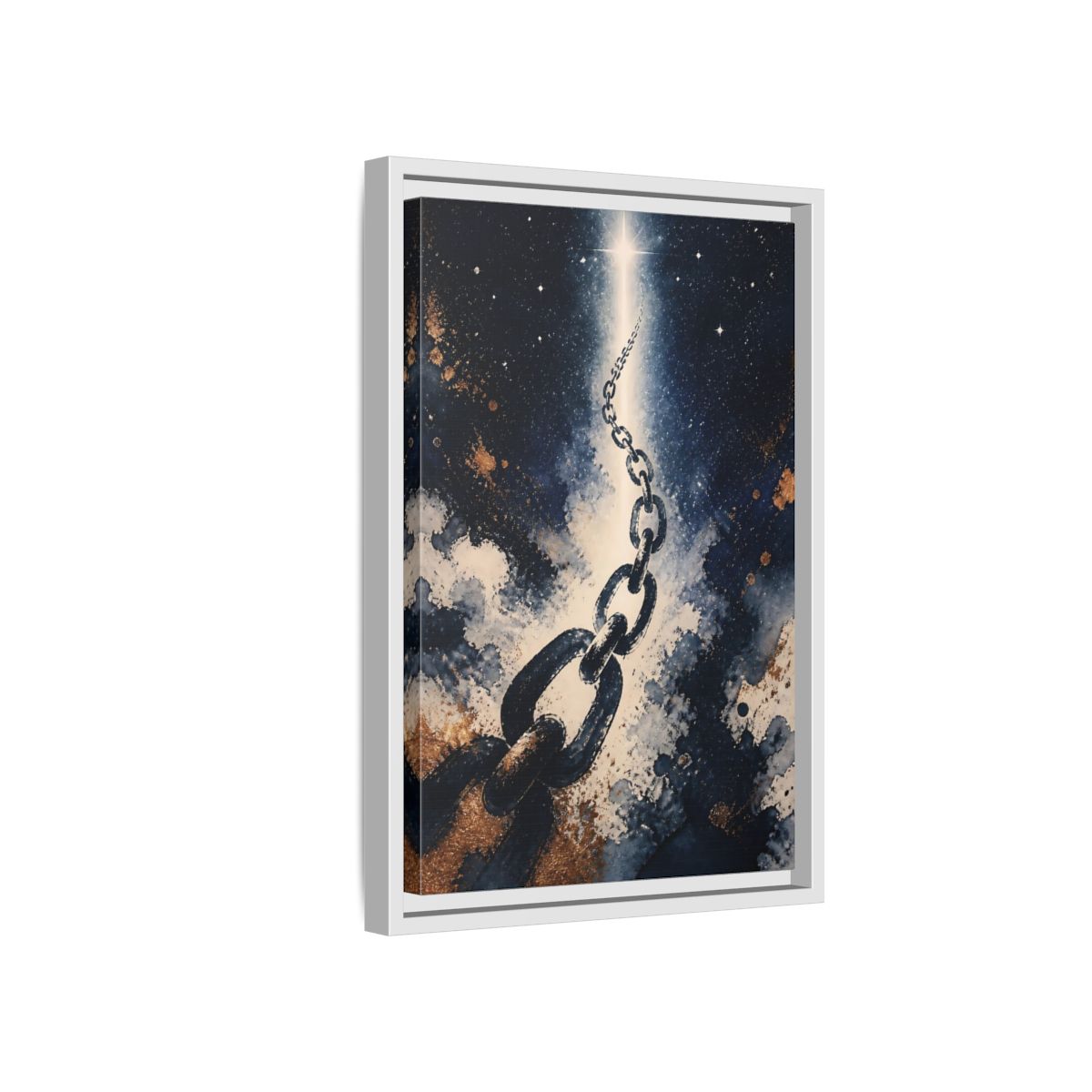 Side Mockup 4. Ink-Wash Chain To Star shown as framed canvas print