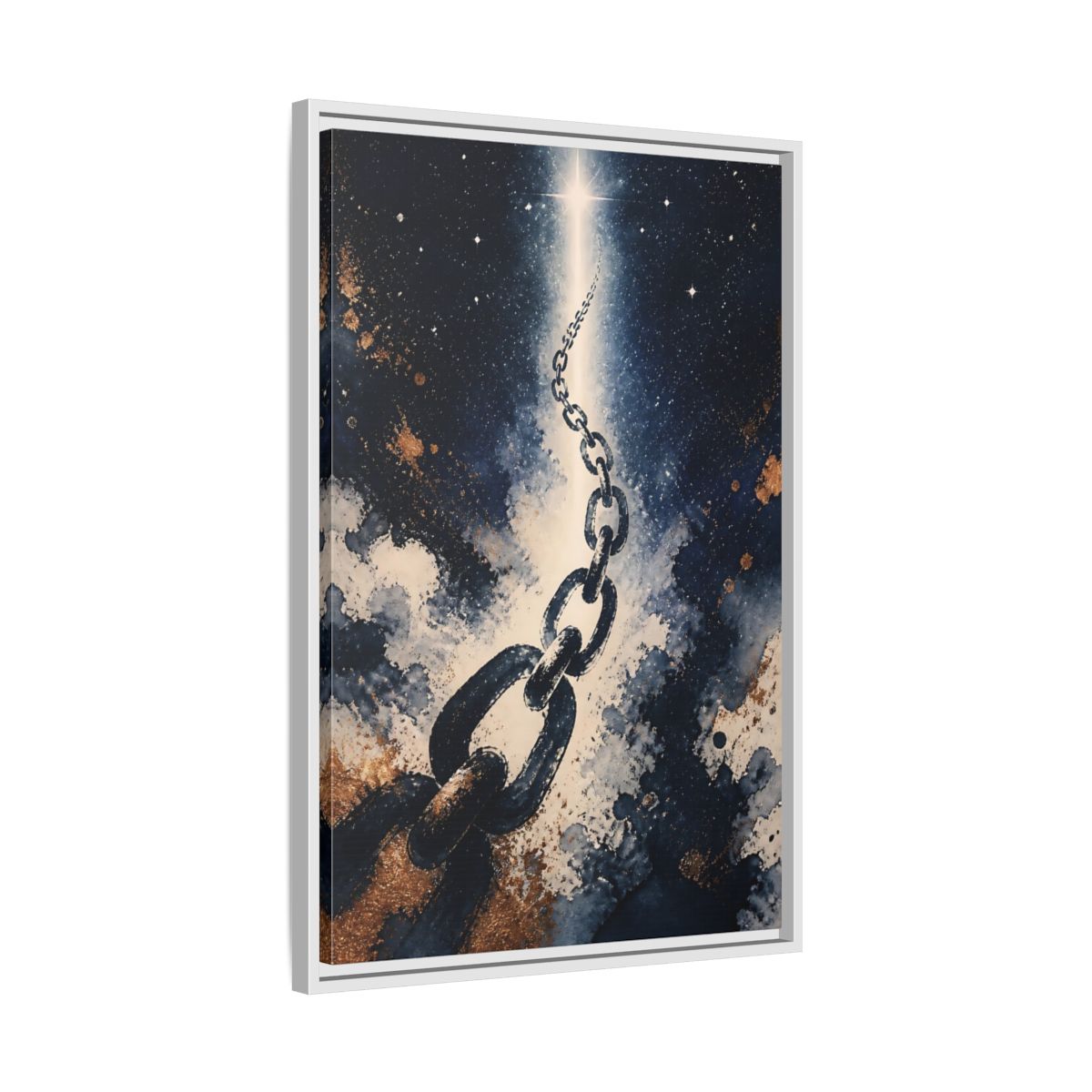 Side Mockup 10. Ink-Wash Chain To Star shown as framed canvas print