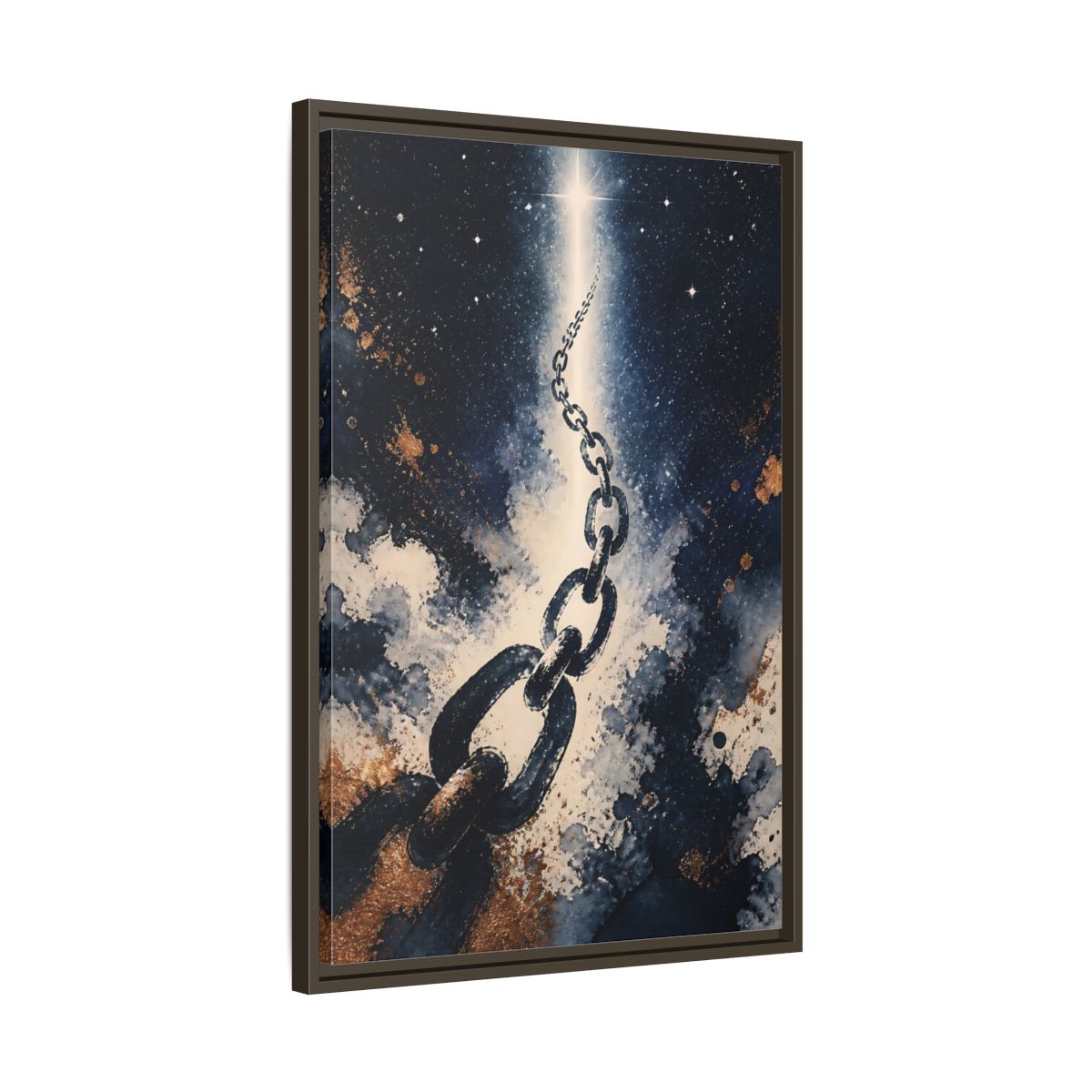Side Mockup 11. Ink-Wash Chain To Star shown as framed canvas print