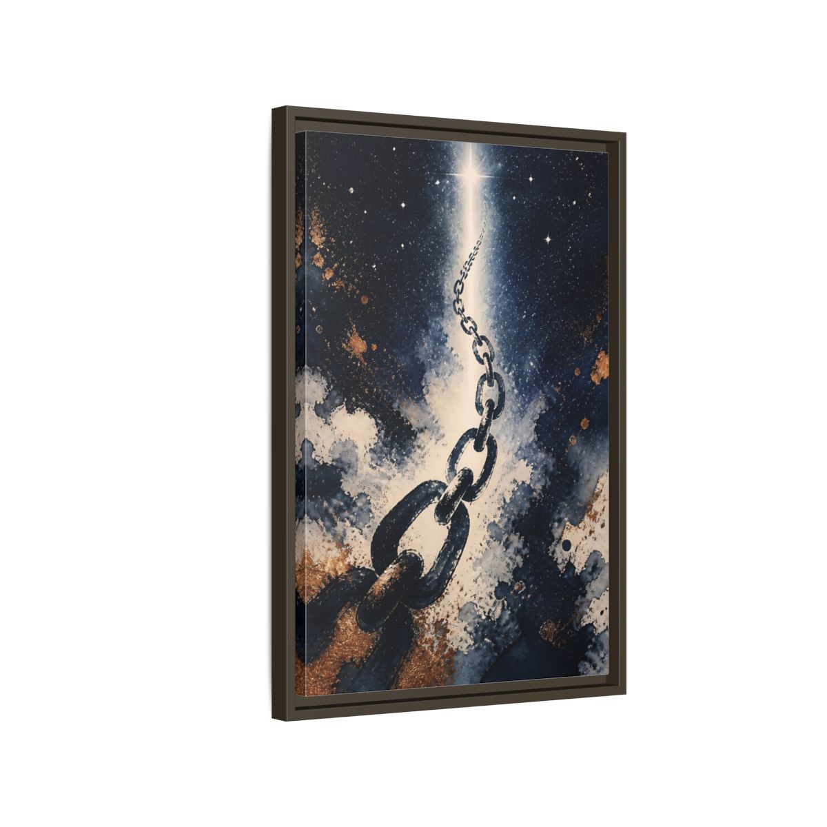 Side Mockup 2. Ink-Wash Chain To Star shown as framed canvas print