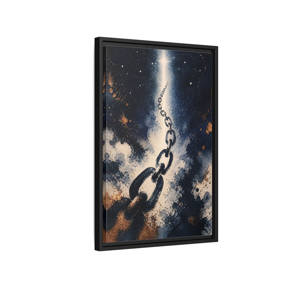 Side Mockup 3. Ink-Wash Chain To Star shown as framed canvas print