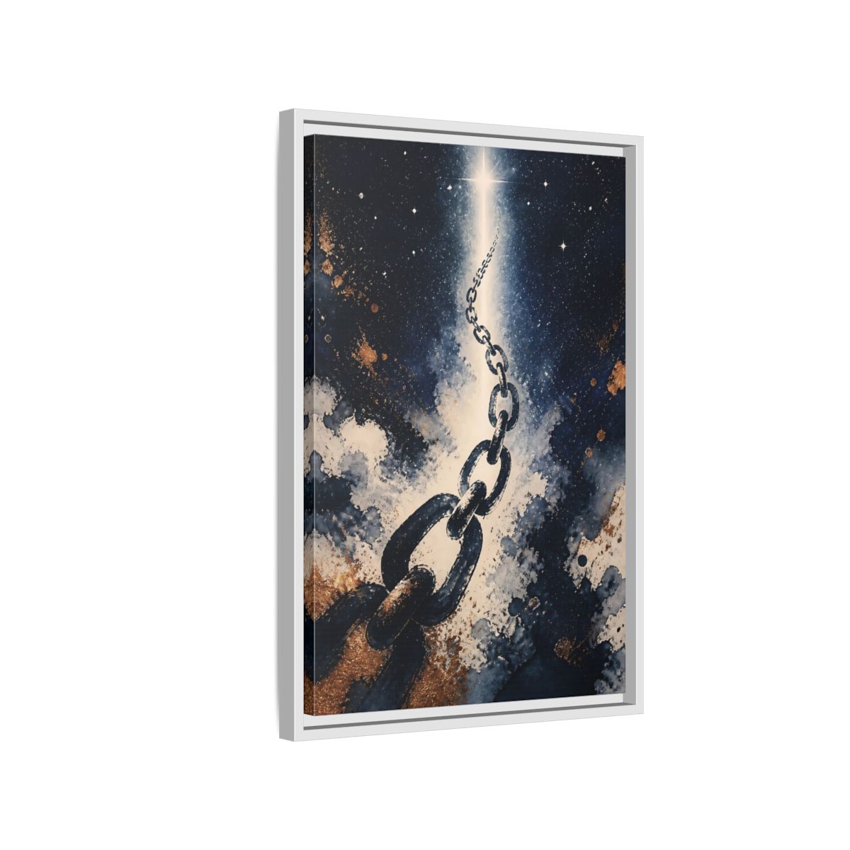 Side Mockup 1. Ink-Wash Chain To Star shown as framed canvas print