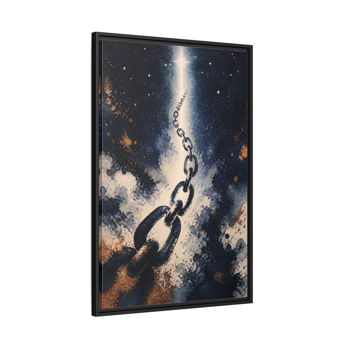 Side Mockup 13. Ink-Wash Chain To Star shown as framed canvas print
