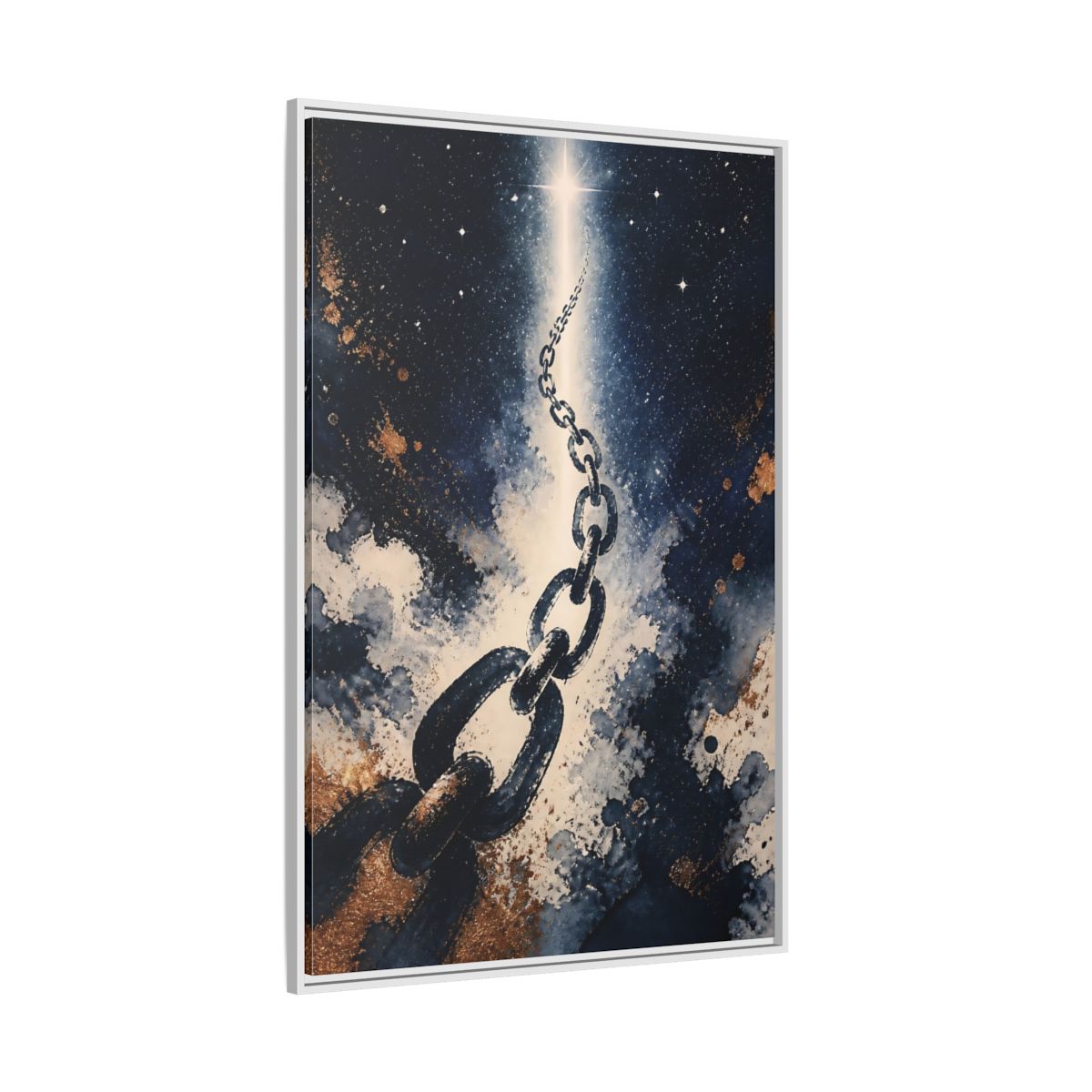 Side Mockup 7. Ink-Wash Chain To Star shown as framed canvas print
