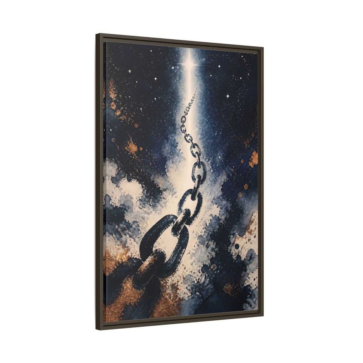 Main Mockup. Ink-Wash Chain To Star shown as framed canvas print