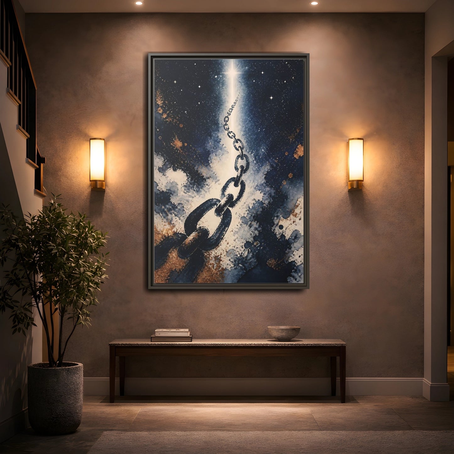 Mockup 2. Ink-Wash Chain To Star shown as framed canvas print