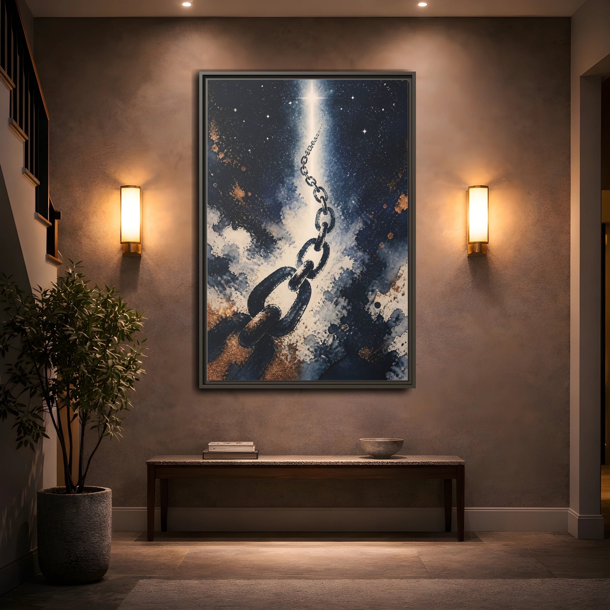 Mockup 2. Ink-Wash Chain To Star shown as framed canvas print