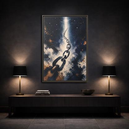 Mockup 3. Ink-Wash Chain To Star shown as framed canvas print