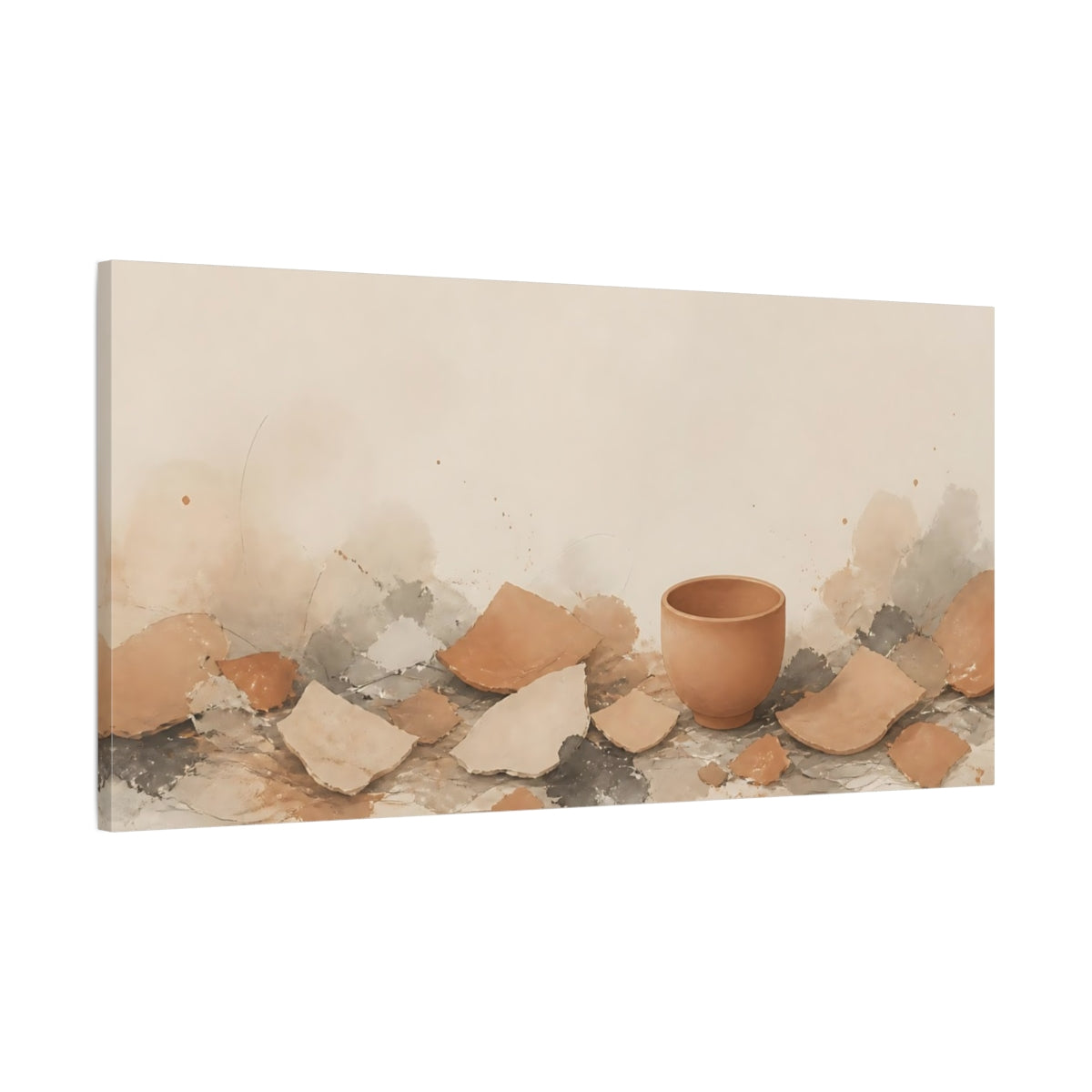 Main Mockup. Intact Cup Among Shards shown as canvas print