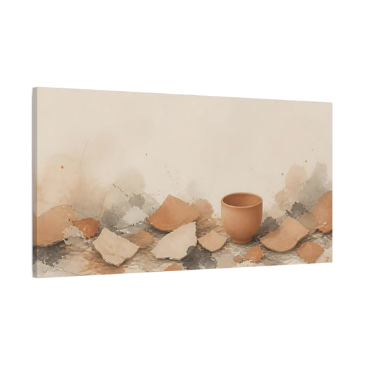Main Mockup. Intact Cup Among Shards shown as canvas print