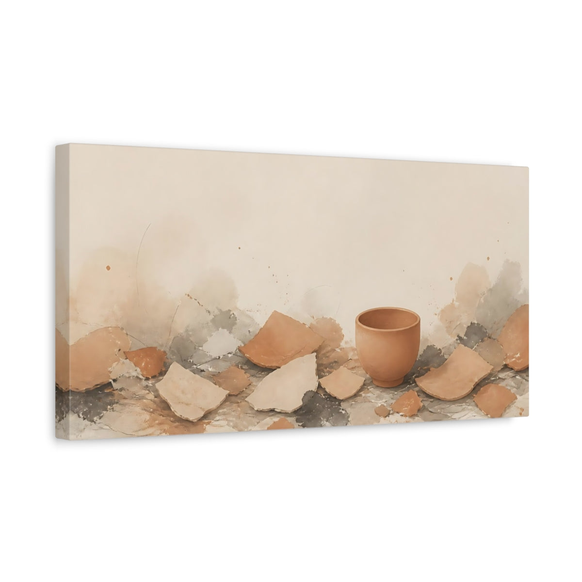 Side Mockup 3. Intact Cup Among Shards shown as canvas print