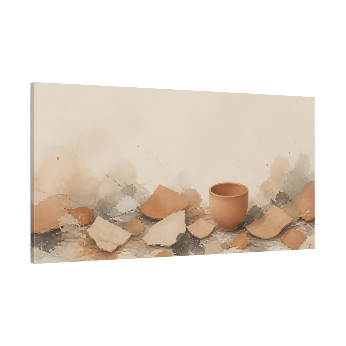 Side Mockup 2. Intact Cup Among Shards shown as canvas print