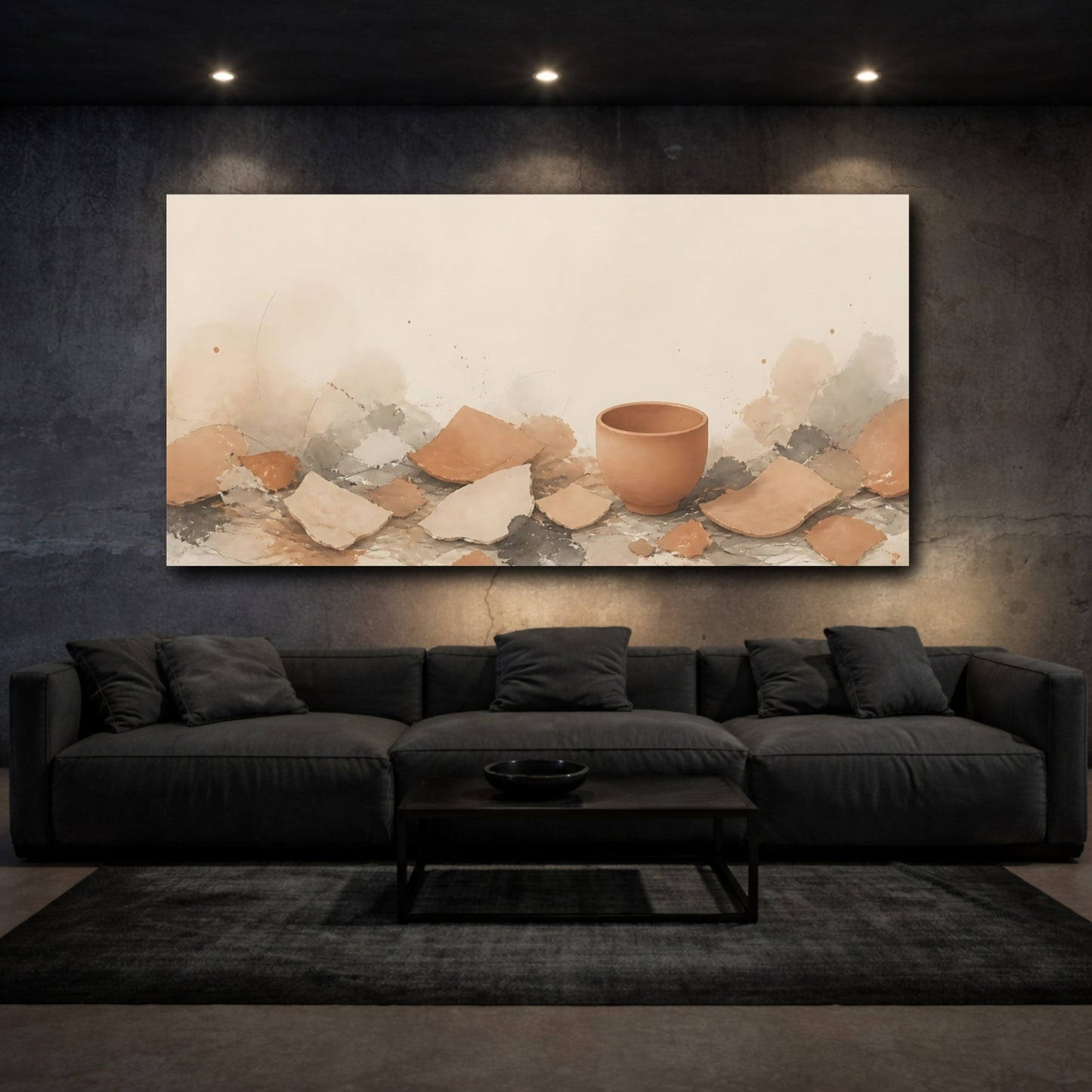 Mockup 3. Intact Cup Among Shards shown as canvas print