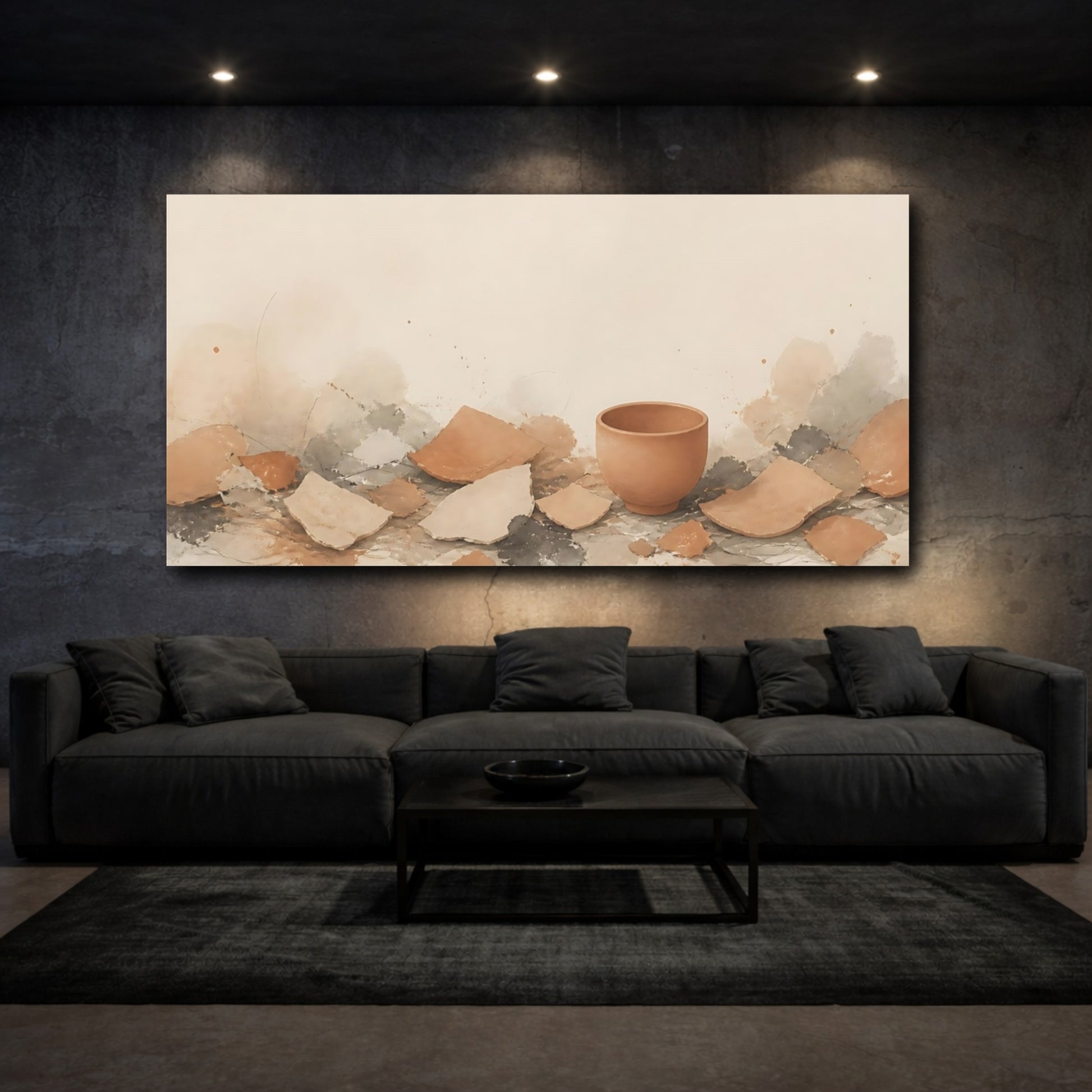 Mockup 3. Intact Cup Among Shards shown as canvas print