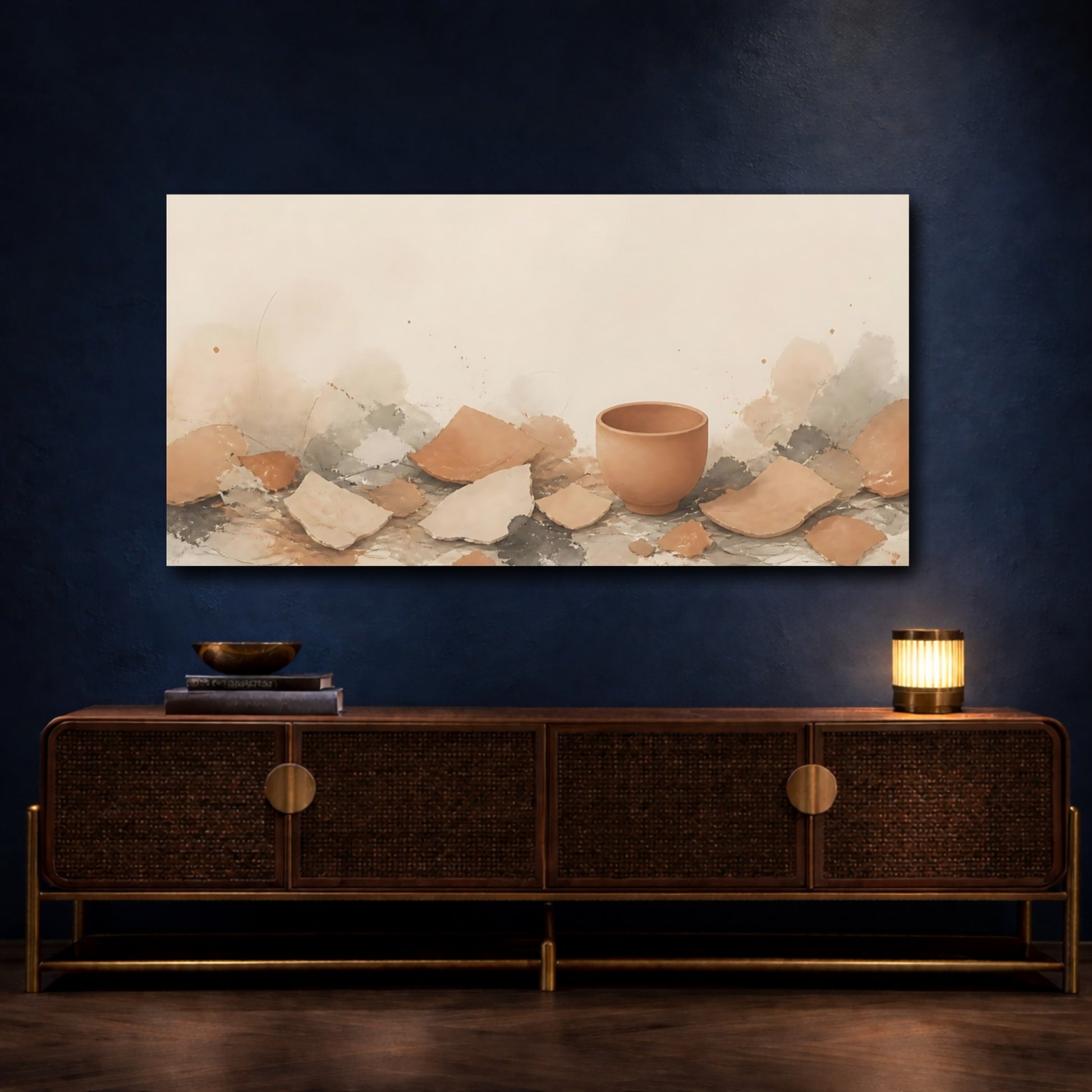 Mockup 4. Intact Cup Among Shards shown as canvas print