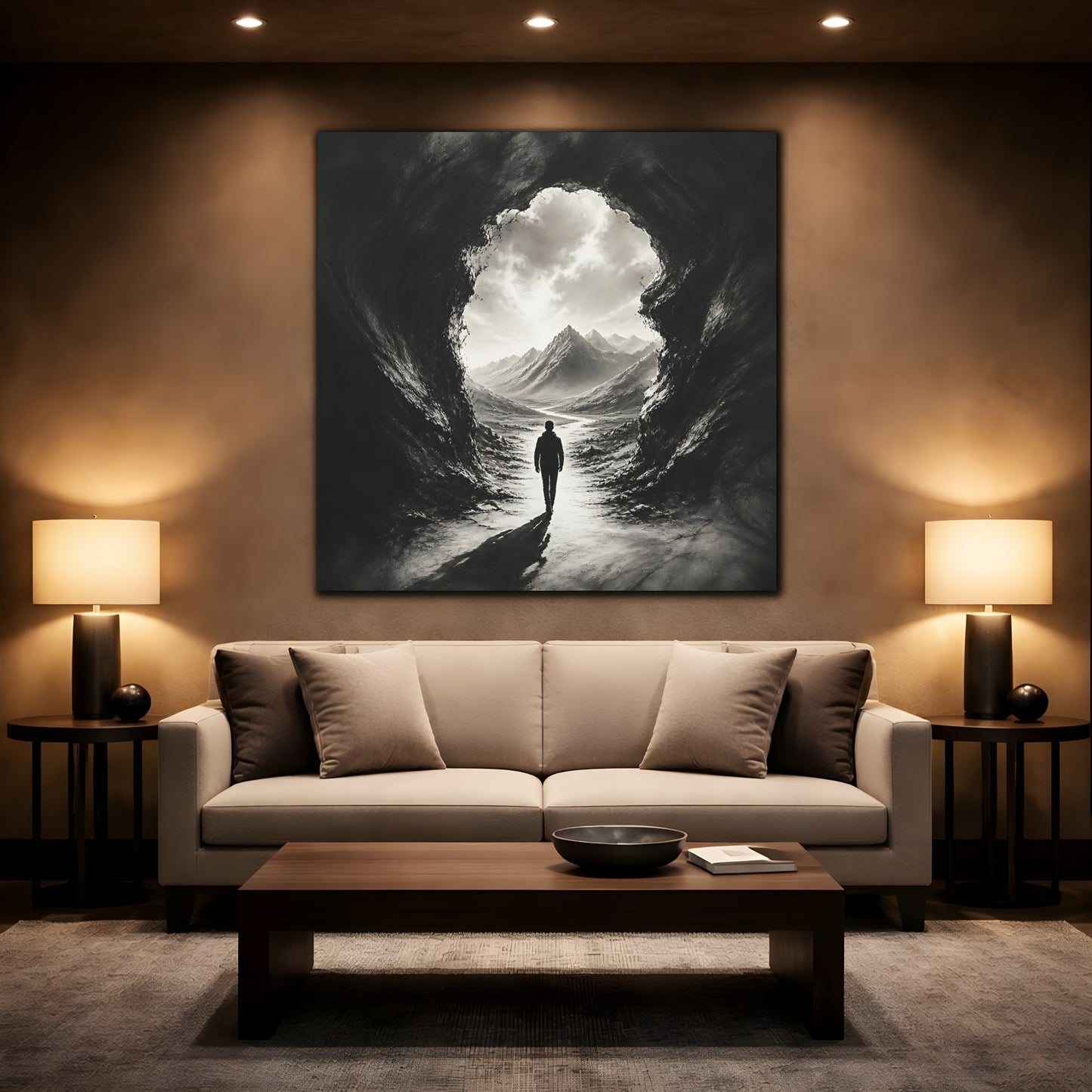 Mockup 2. Into The Mountain Light shown as canvas print