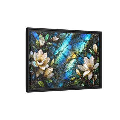 Side Mockup 3. Iridescent Magnolia Blossoms shown as framed canvas print
