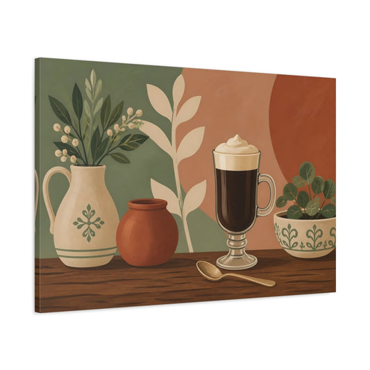 Main Mockup. Irish Coffee And Pottery shown as canvas print