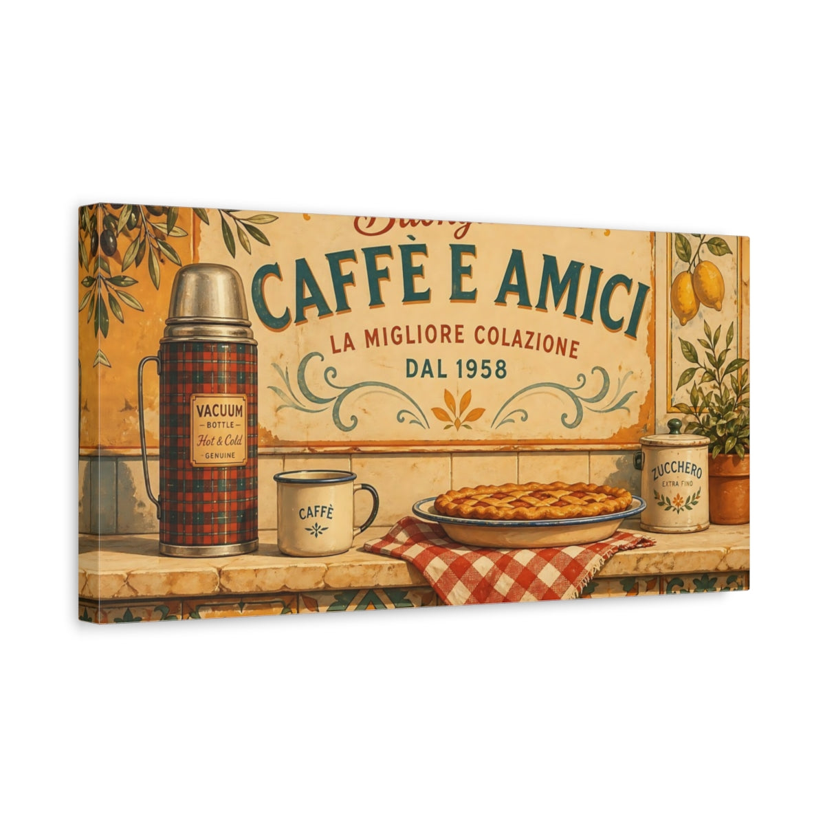 Side Mockup 3. Italian Cafe Breakfast shown as canvas print