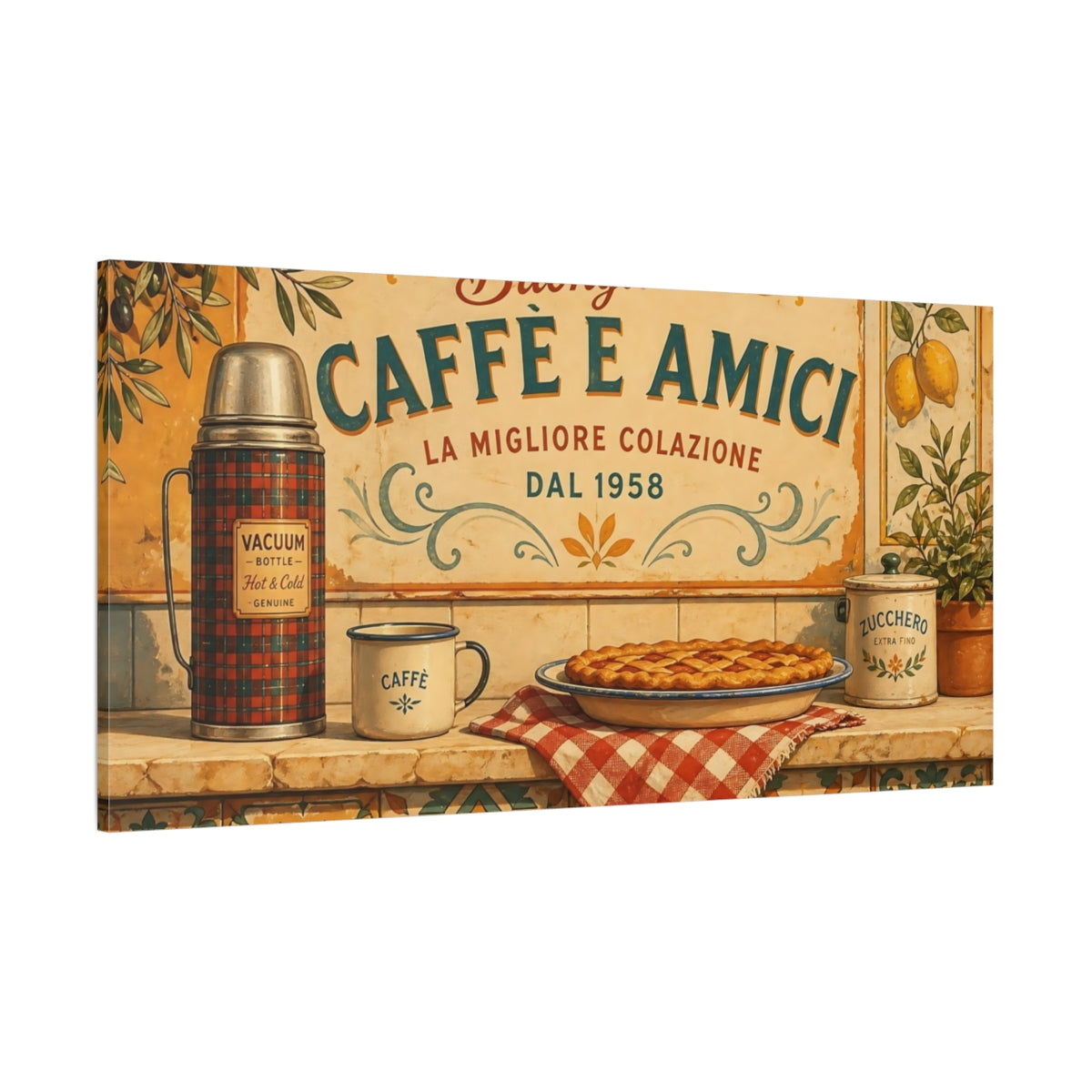 Side Mockup 2. Italian Cafe Breakfast shown as canvas print