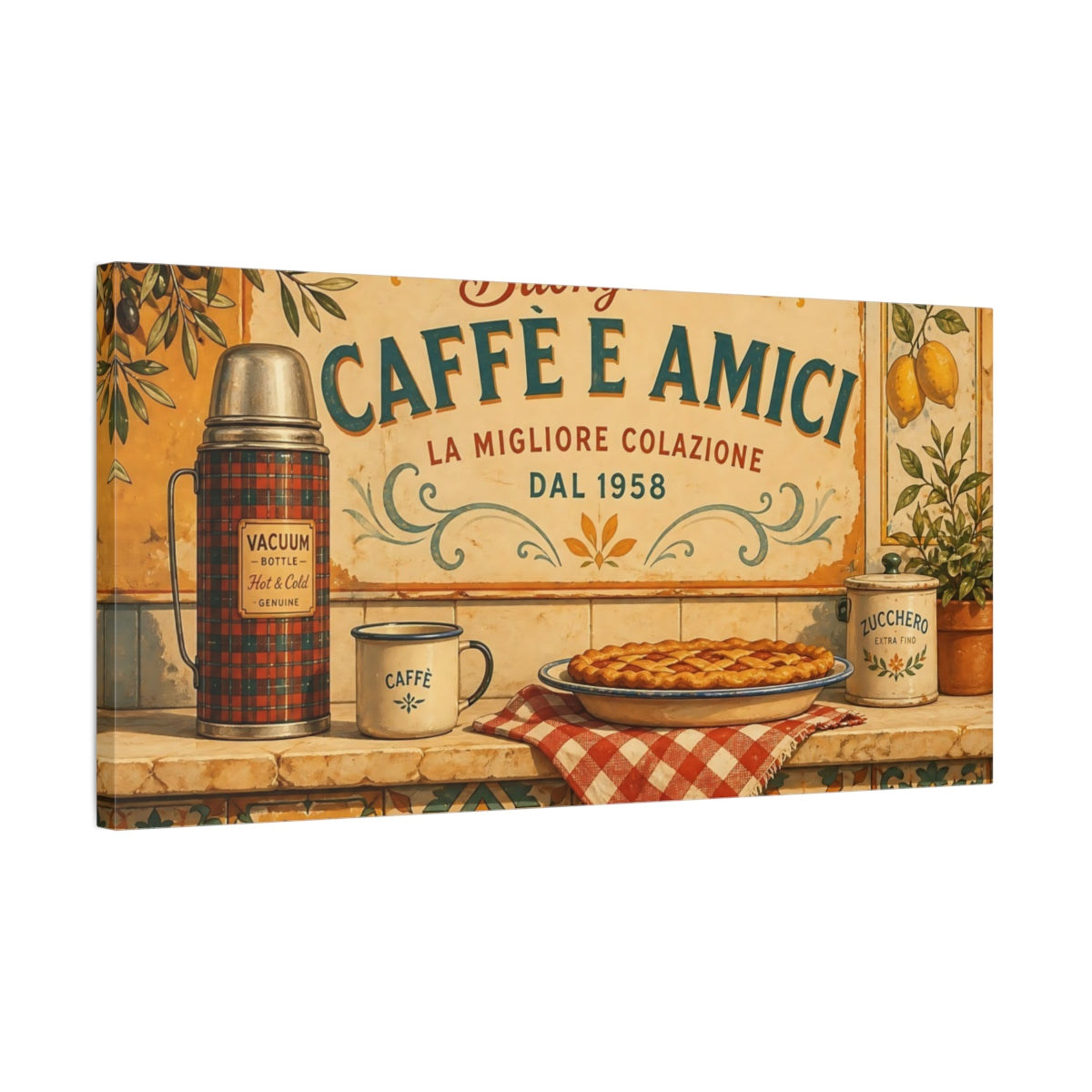 Side Mockup 1. Italian Cafe Breakfast shown as canvas print