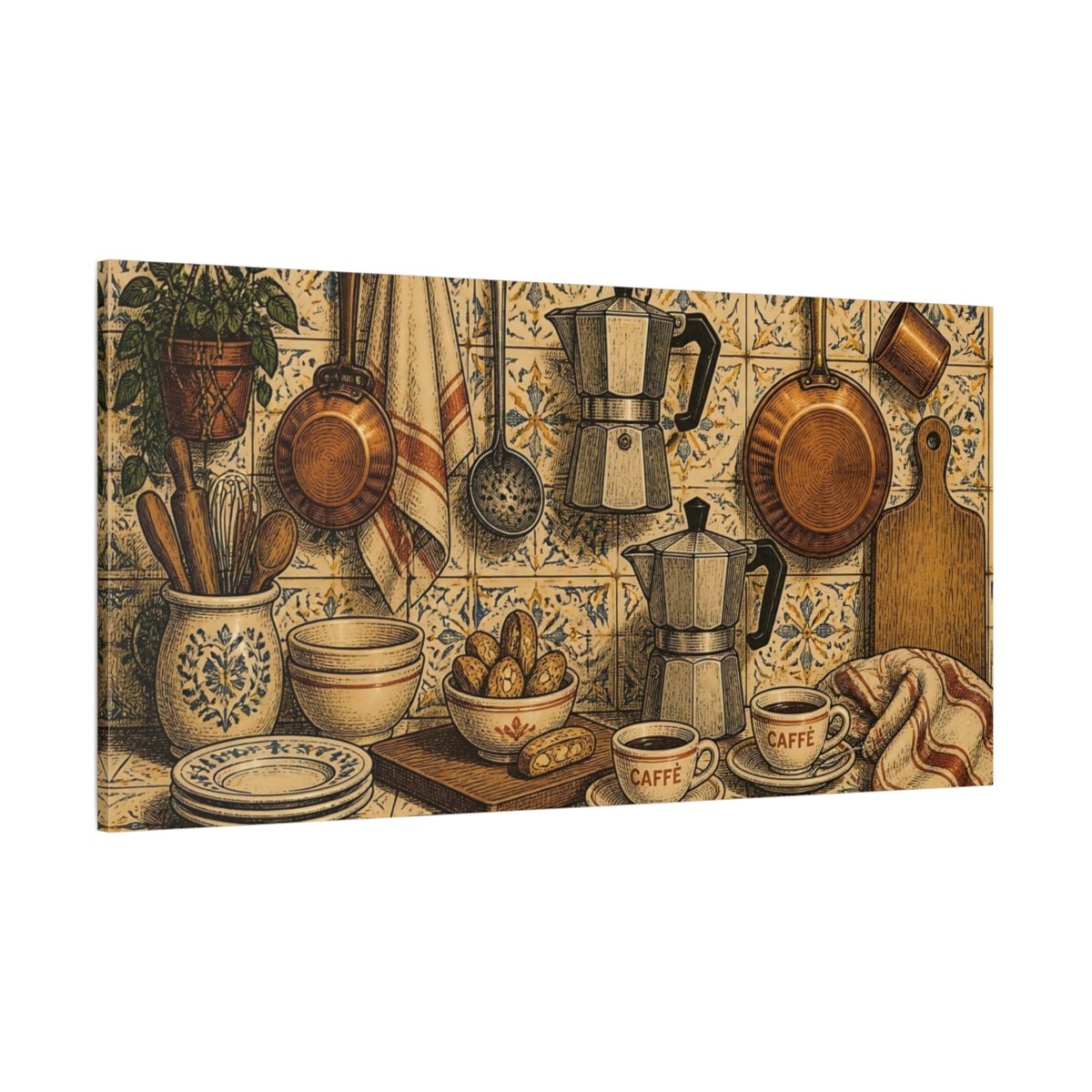 Side Mockup 2. Italian Coffee Corner shown as canvas print