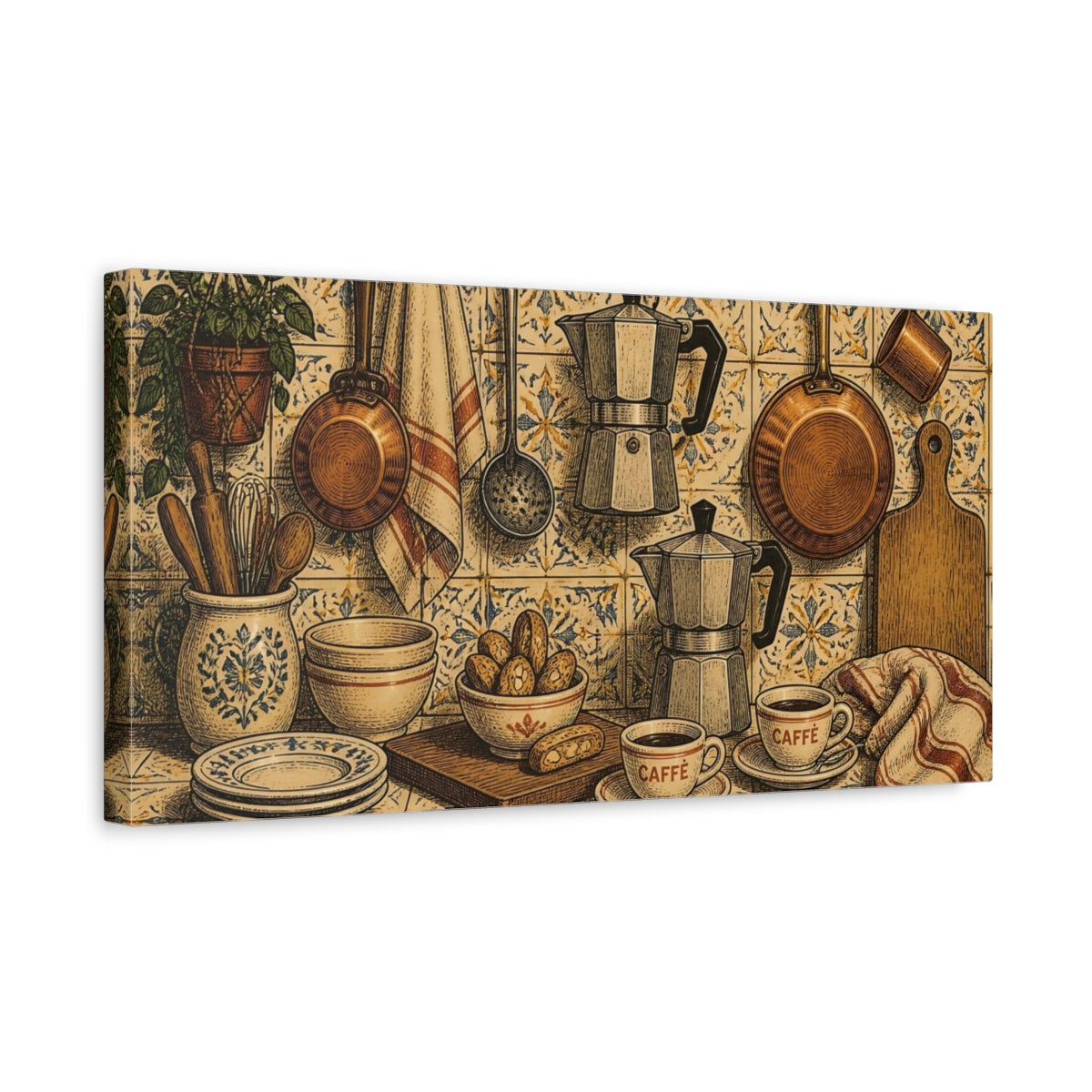 Side Mockup 3. Italian Coffee Corner shown as canvas print