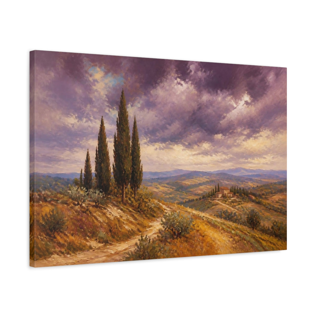 Side Mockup 2. Italian Cypress Hills shown as canvas print