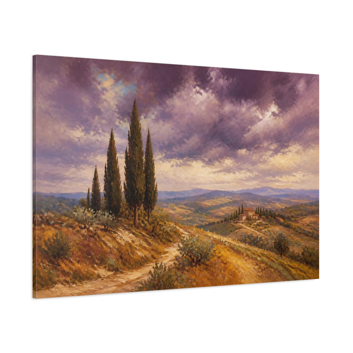 Side Mockup 1. Italian Cypress Hills shown as canvas print