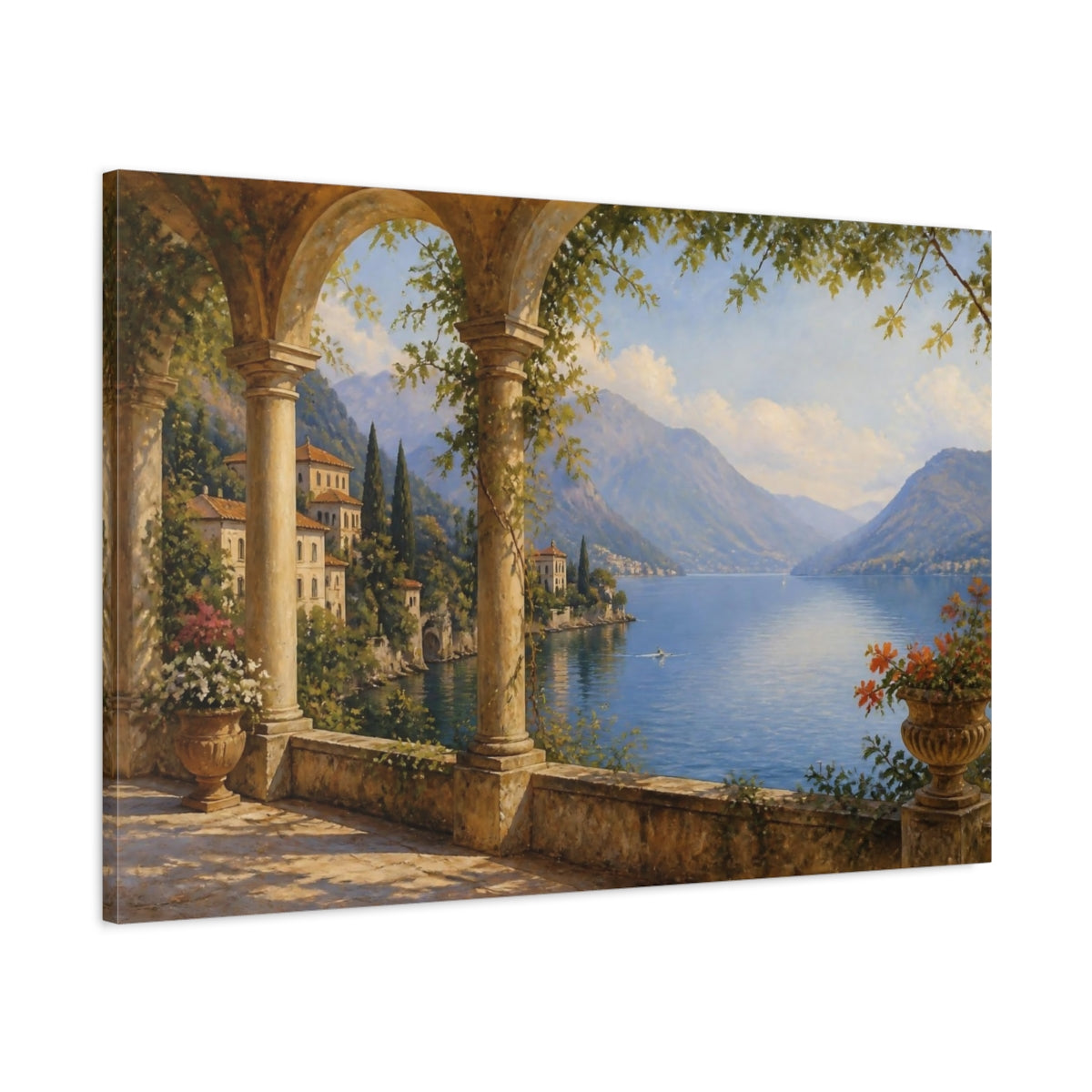 Main Mockup. Italian Loggia Lake View shown as canvas print