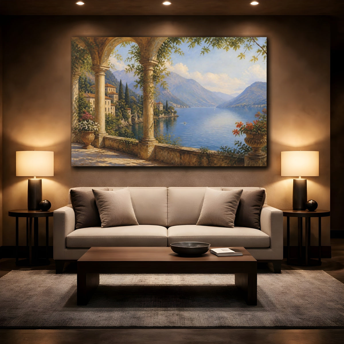 Mockup 2. Italian Loggia Lake View shown as canvas print