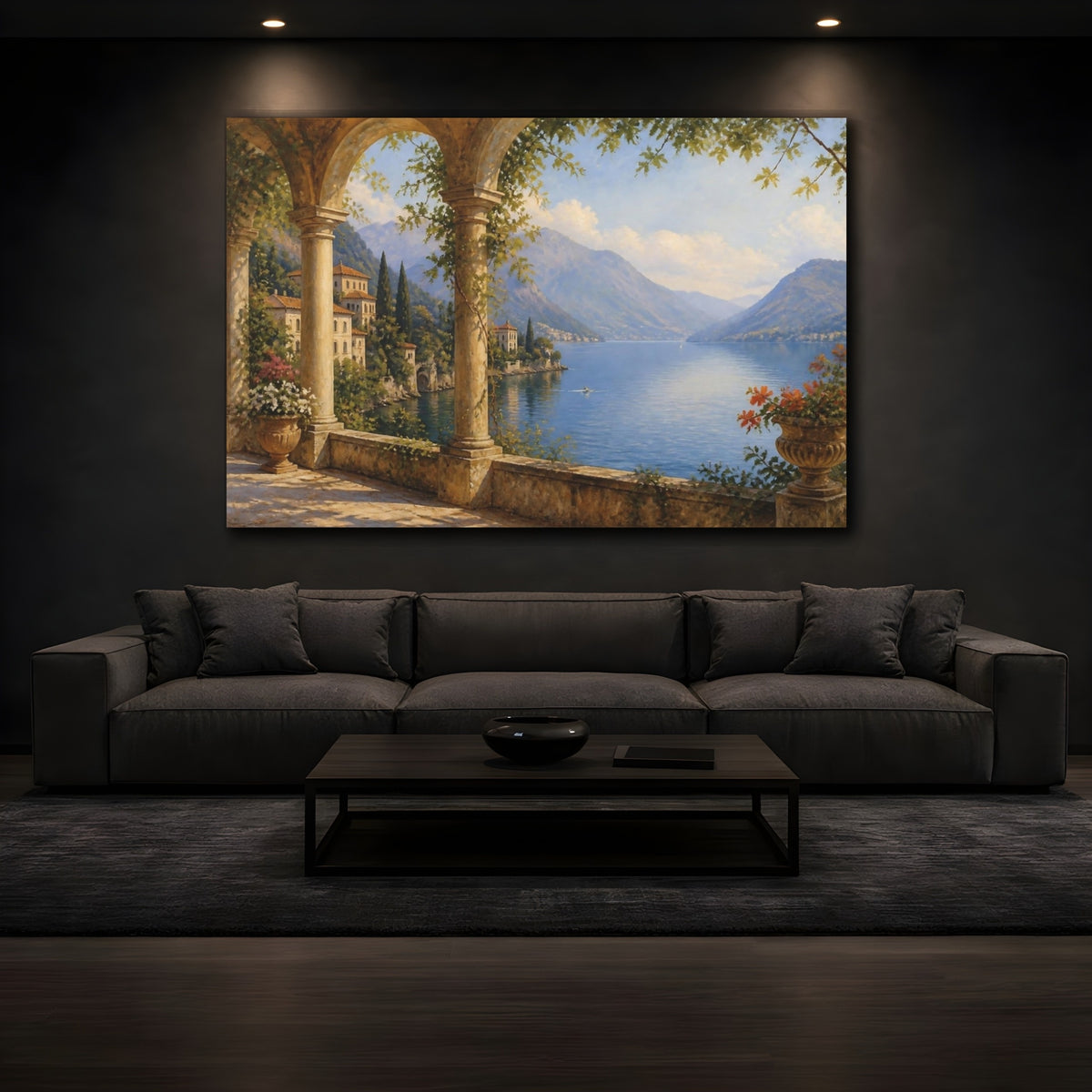Mockup 3. Italian Loggia Lake View shown as canvas print