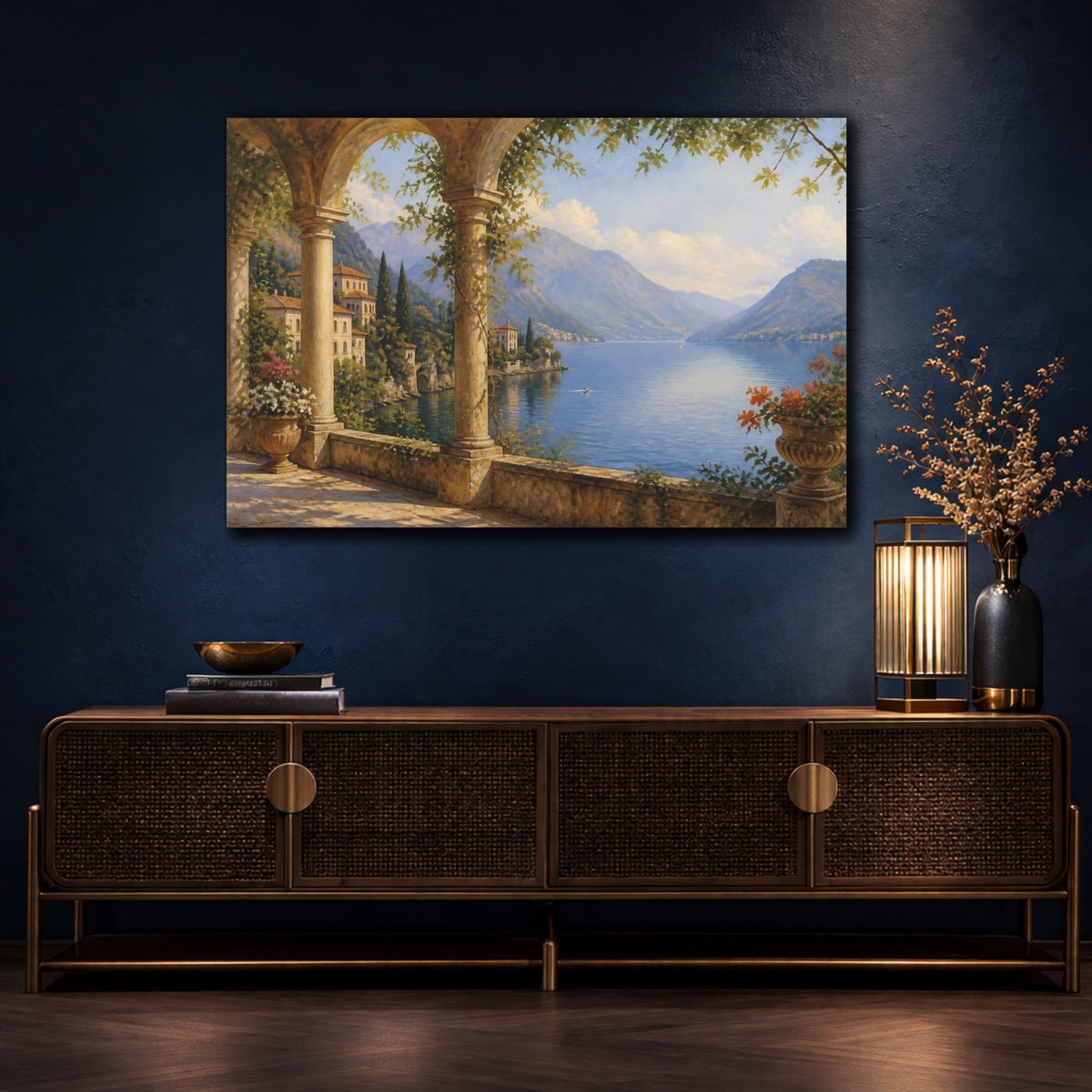 Mockup 4. Italian Loggia Lake View shown as canvas print