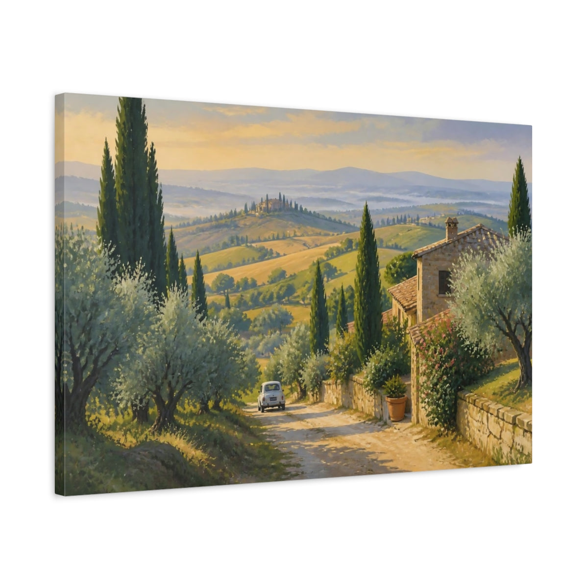 Side Mockup 2. Italian Tuscan Cypress Lane shown as canvas print