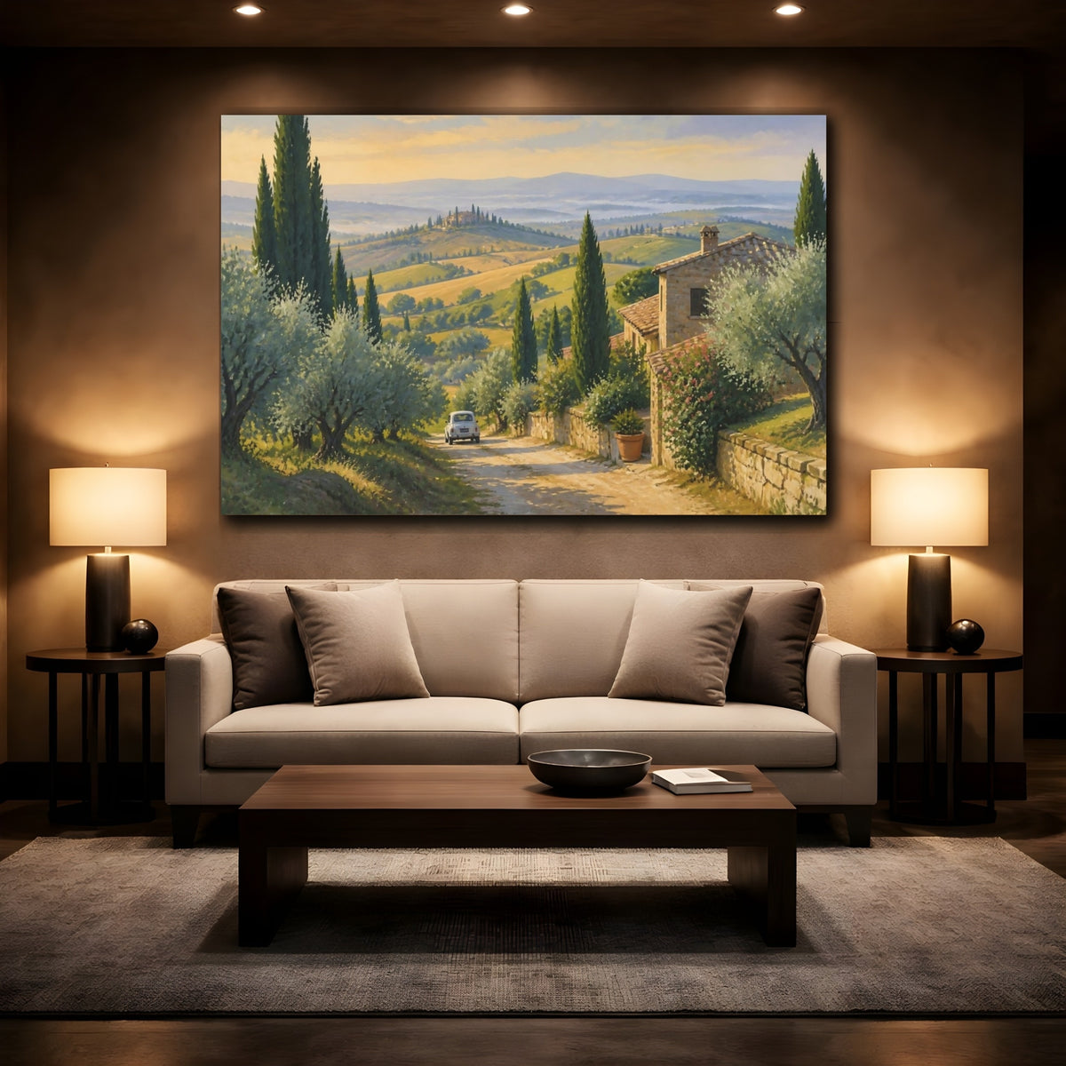 Mockup 2. Italian Tuscan Cypress Lane shown as canvas print