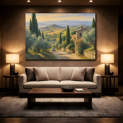Mockup 2. Italian Tuscan Cypress Lane shown as canvas print