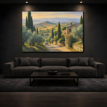 Mockup 3. Italian Tuscan Cypress Lane shown as canvas print