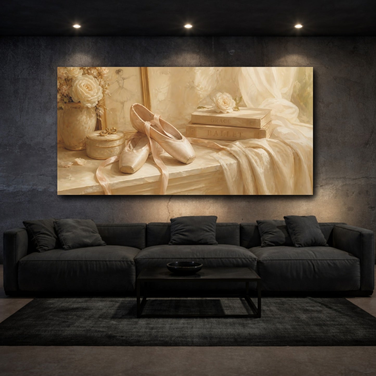 Mockup 3. Ivory Ballet Slippers shown as canvas print
