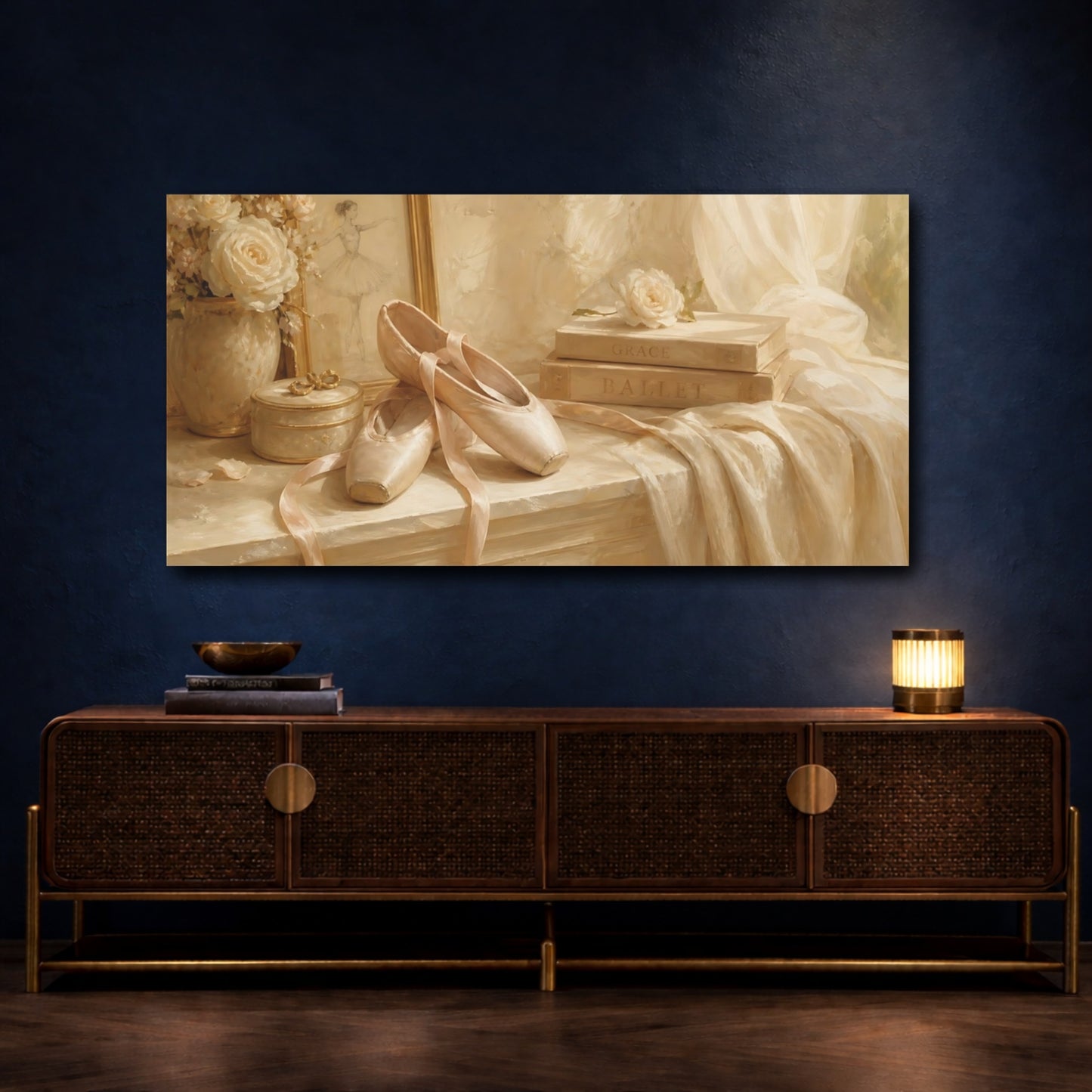 Mockup 4. Ivory Ballet Slippers shown as canvas print